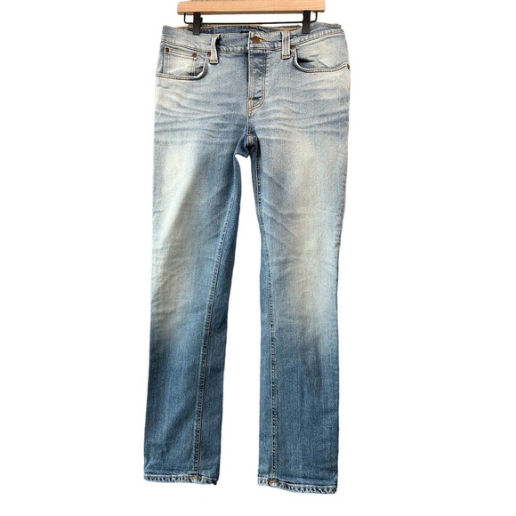 NUDIE JEANS Mens Grim Tim Joshua Sun 34 x 34 Slim Straight Organic Button Fly - Picture 2 of 13